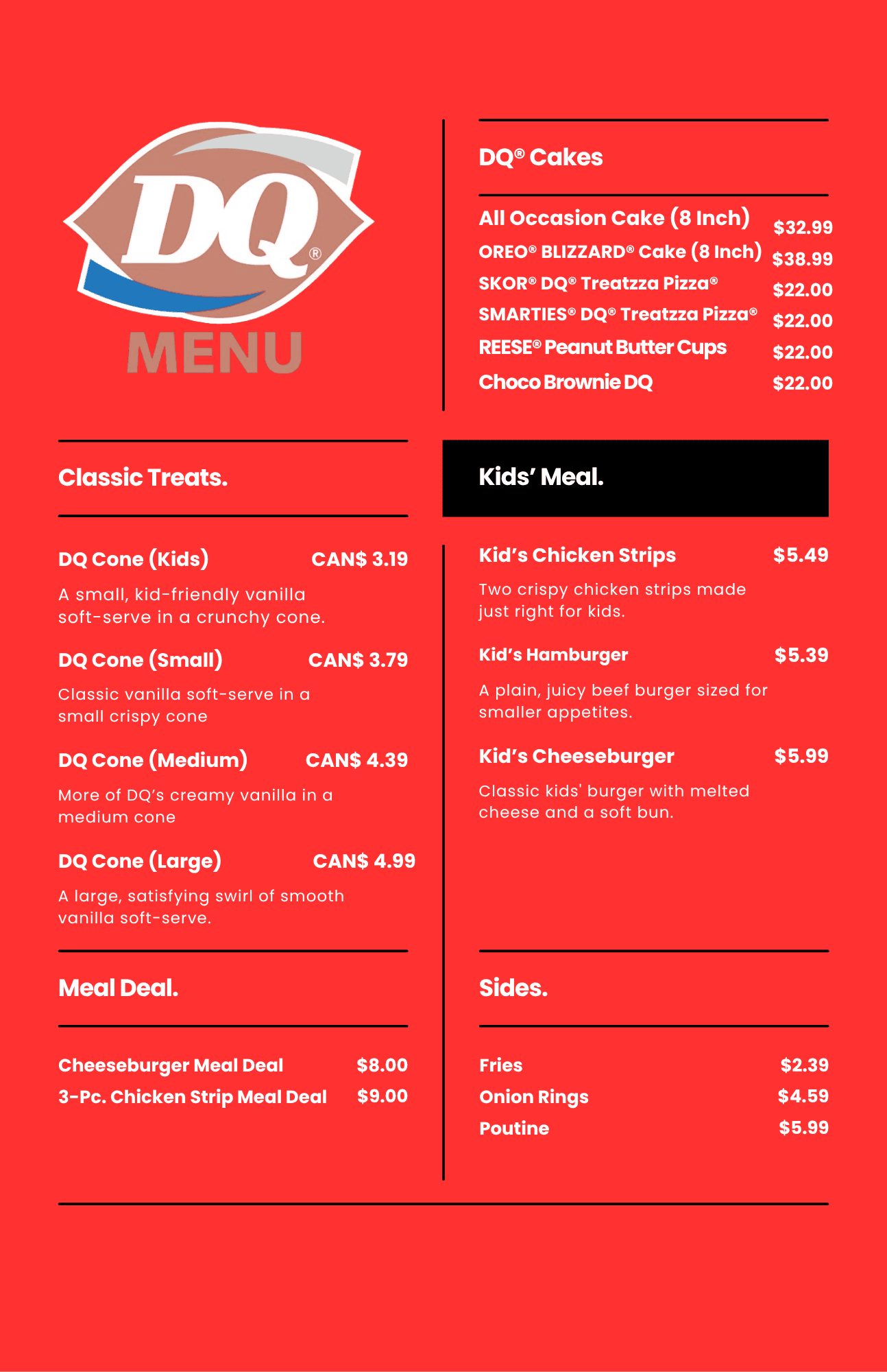 Dairy Queen Full Menu with Prices
