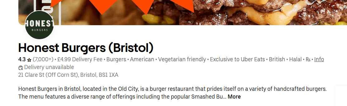 honest burger bristol on uber eats